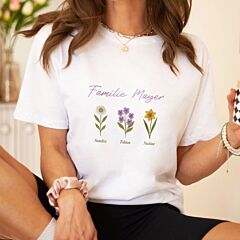 Personalisierbares T-Shirt mit Geburtsblumen - 5 Blumen - Design