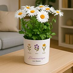 Personalisierbarer Blumentopf mit Geburtsblumen - 4 Blumen - Design