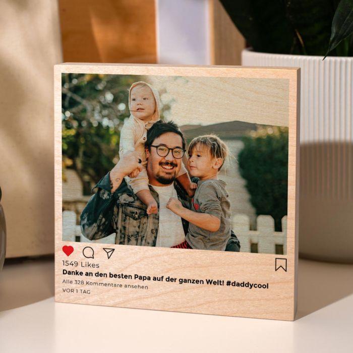 Personalisierbarer Holzblock im Instagram-Style