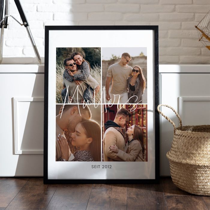 Personalisierbares Poster mit 4 Fotos und Text